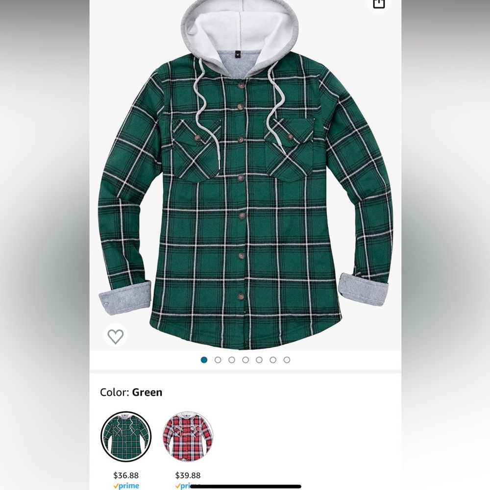 BRAND NEW Women’s Flannel Button Down Hoodie (Green) FAST SHIPPING RETAIL $36